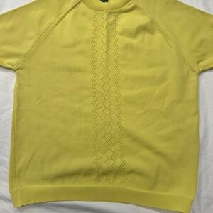 Vintage retro yellow Eileen polyester short sleeve top ribbed cuffs and waist
